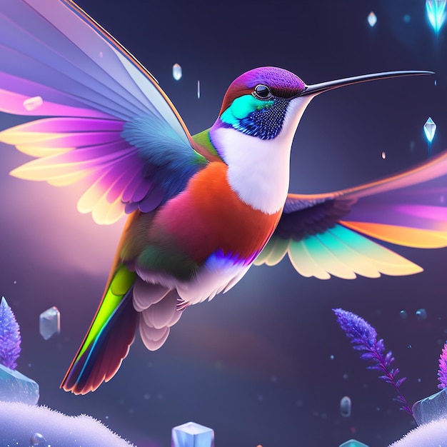 Mystical and colorful hummingbird illustration ai generated image