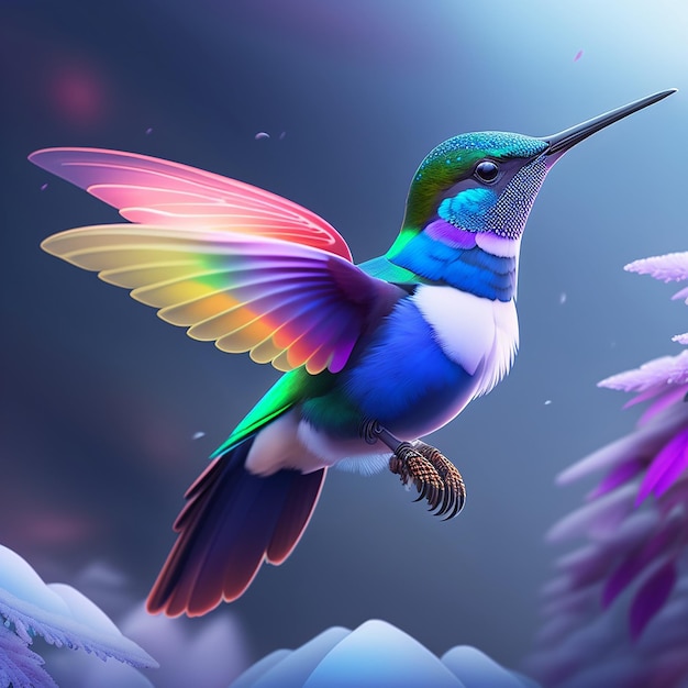 Mystical and colorful hummingbird illustration ai generated image