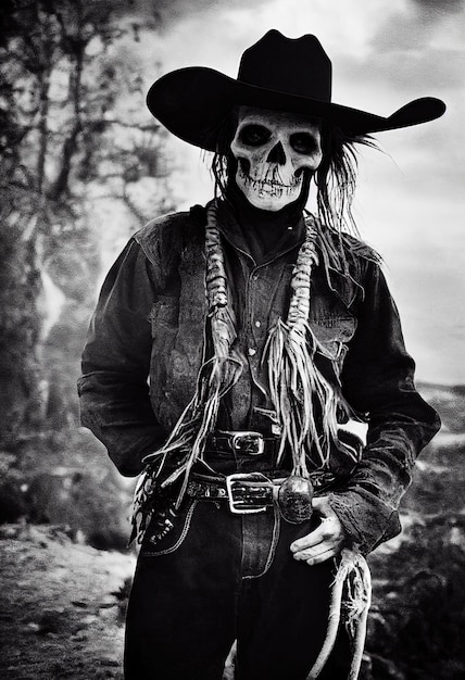 Mystical creepy zombie man in a cowboy Gothic mystery man