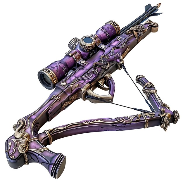 Photo mystical crossbow of amethyst purple with an intricate desig game asset 3d isolated design concept