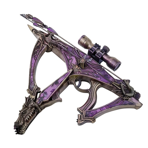 Mystical Crossbow of Amethyst Purple met een ingewikkelde Desig Game Asset 3D Isolated Design Concept