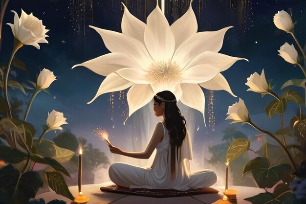 Mystical Datura Ritual Starlit Canopy Illustration