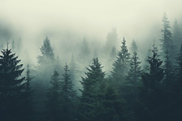 Mystical Dawn Foggy Forest Landscape Captured in Hipster Style