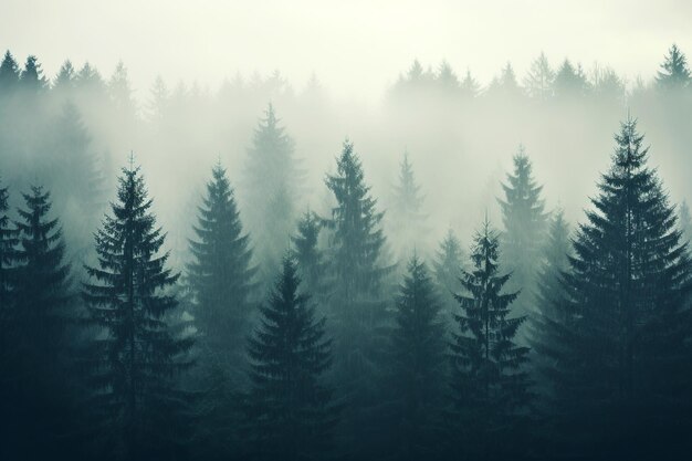 Mystical Dawn Foggy Forest Landscape Captured in Hipster Style