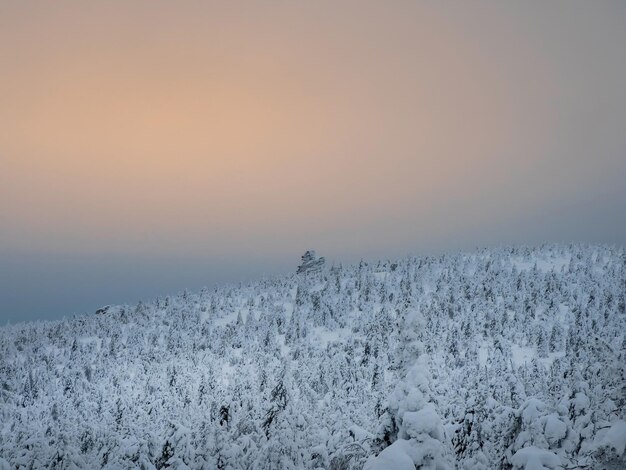 写真 雪に覆われた山々の神秘的な夜明け