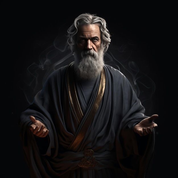 Mystical Depiction THALES Philosopher Unveiled in Mesmerizing 3D with an Enigmatic Dark Backdrop