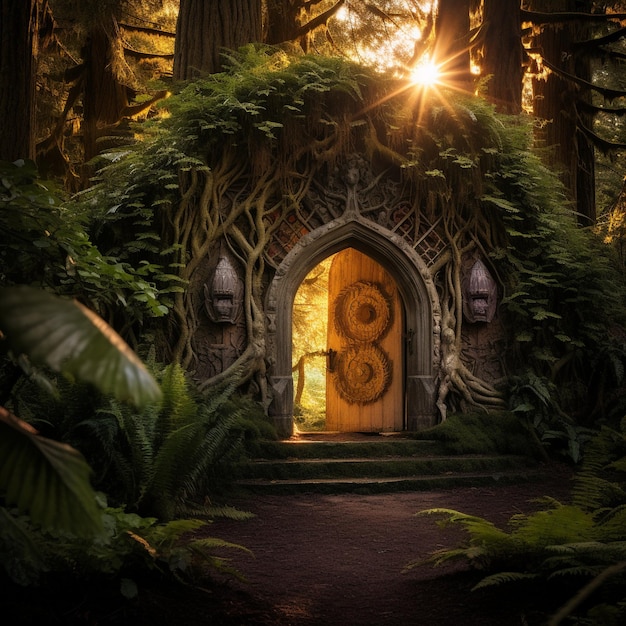 Mystical Doorway in Lush Forest