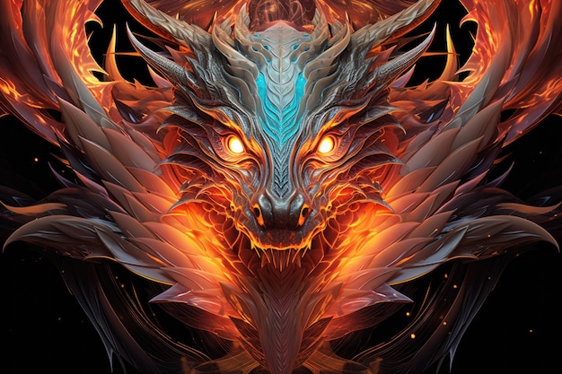 Mystical dragon illustration with colorful details fantasy concept Generative AI