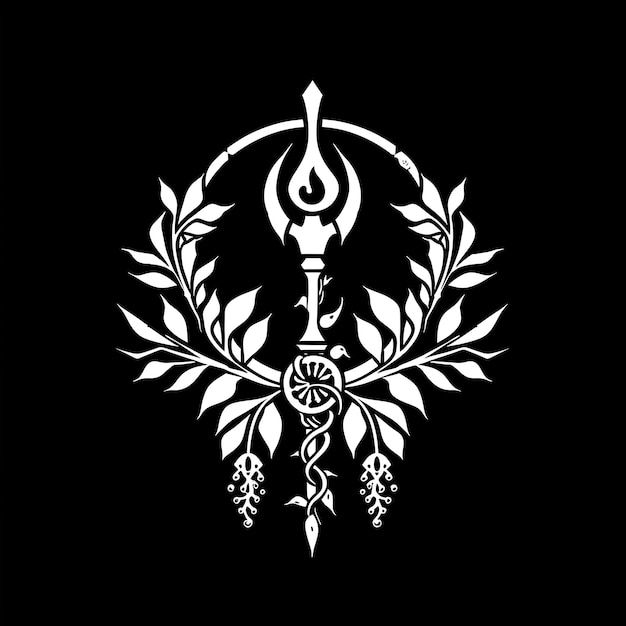 Mystical Druid Clan Badge met Druid Staff en Mistletoe voor Creatief Logo Design Tattoo Outline