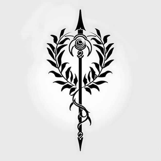 Mystical Druid Clan Badge met Druid Staff en Mistletoe voor Creatief Logo Design Tattoo Outline