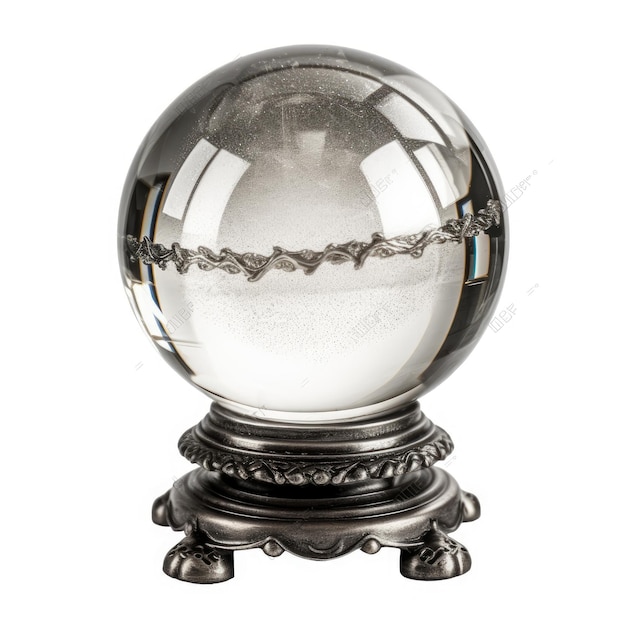 Mystical Elegance Antique Crystal Ball Shines on Isolated White Background