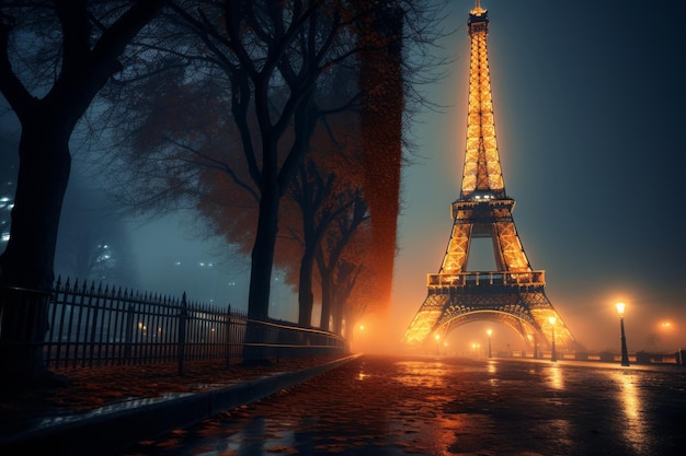 Mystical Enchantment Eiffel Tower Shrouded in Fog During a Mesmerizing Night ar 32