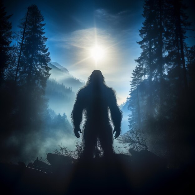 Photo mystical encounter sasquatch awakening in willowcreek's mountainous glory