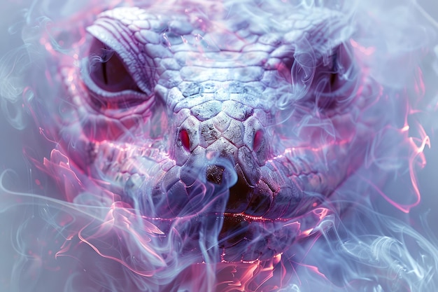 Mystical Ethereal Serpent with Glowing Eyes Enveloped in Mist Fantasy Creature Concept Art for