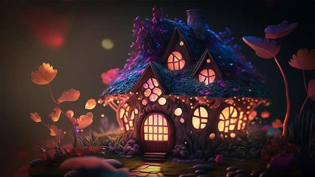 Mystical fairyland forest dream house concept in magical fairytale fantasy futureworld ai generative