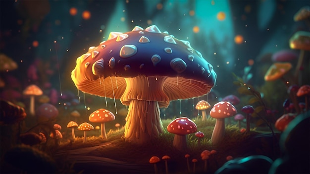 Mystical fairyland forest fantasy mushroom concept in magical fairytale fantasy world ai generative