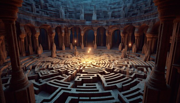 Mystical fantastic fantasy 3d labyrinth maze design concept Generative AI