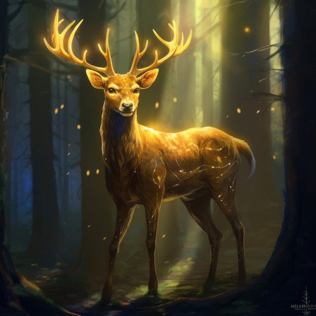 Mystical Fantasy Deer in a Magical Forest