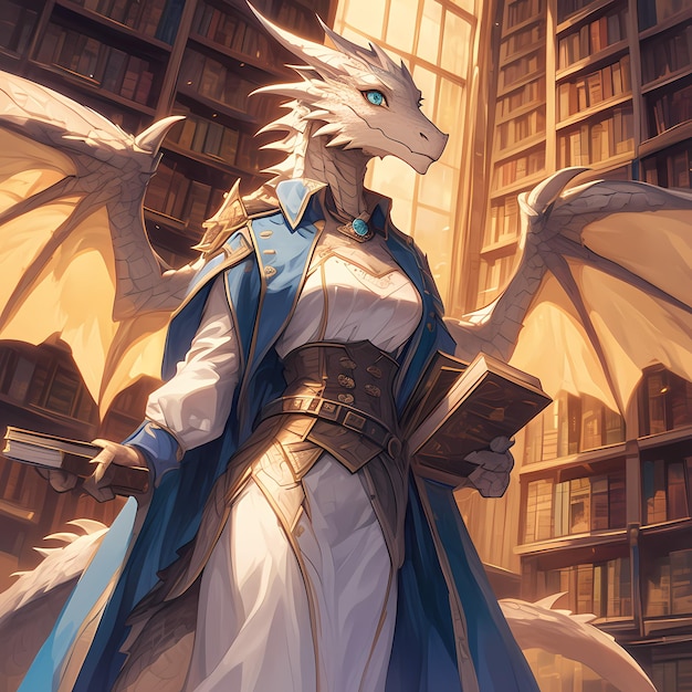 Mystical Fantasy Mage in de betoverde bibliotheek