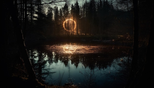 Mystical fire glowing creepy circle or portal in a dark forest AI generated