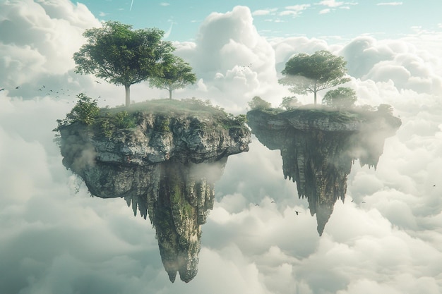 Mystical floating islands inhabited by beings from