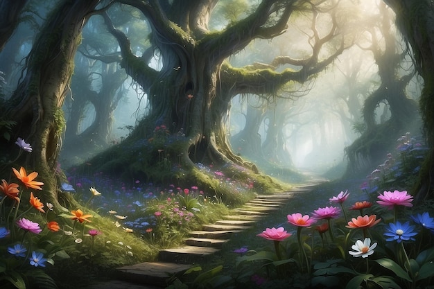 Mystical forest and flower