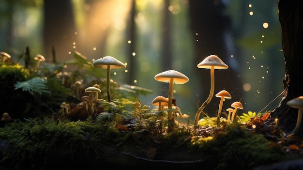 Mystical Forest Glow Enchanted Mushrooms in Twilight Woods