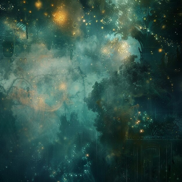 Photo mystical forest night sky background