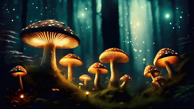 Mystical Forest With Glowing Mushrooms