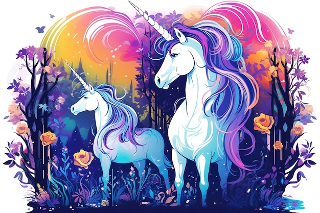 A mystical forest with unicorns