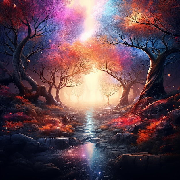 Mystical fractal forest of colors art