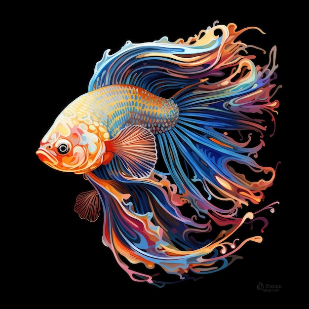 Mystical Fusion Intricate Geometric Patterns Unveiled through Psychedelic Betta Fish