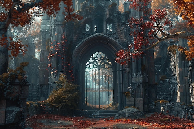 Mystical gateway connecting a medieval kingdom to