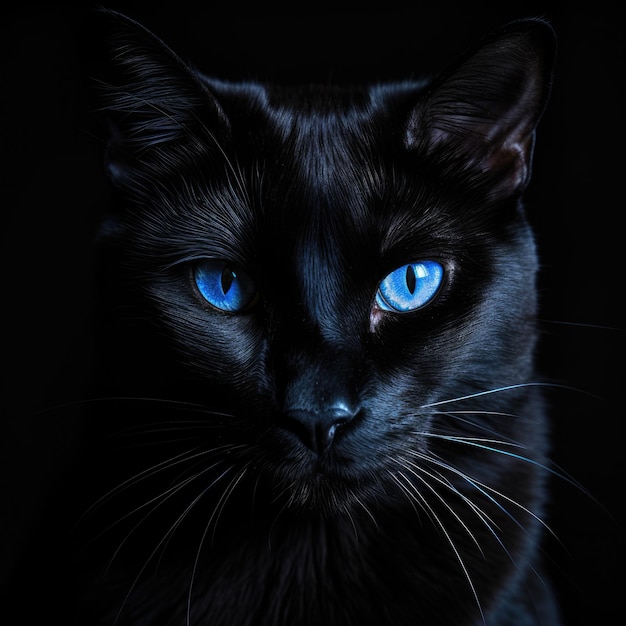 Мистический взгляд Загадочный черный кот с пронзительными голубыми глазами