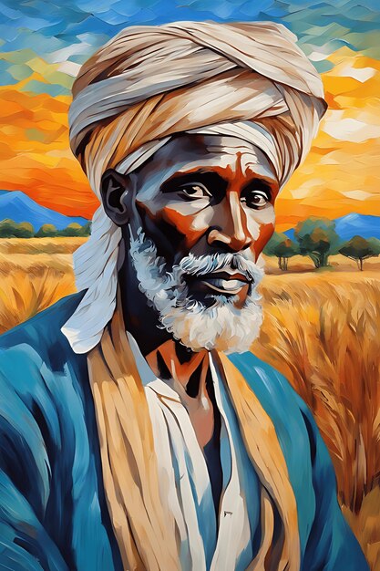 Mystical Gaze Sufi Portrait of a Farmer Van GoghInspired Oil Painting on Canvas PosterQualit