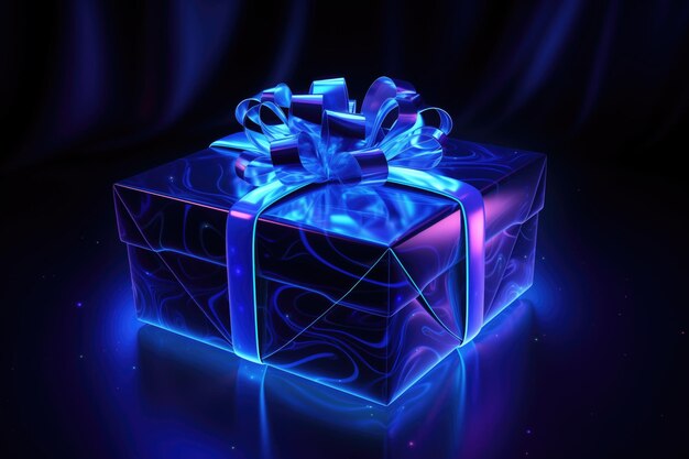 Photo mystical gift box with blue and purple illumination