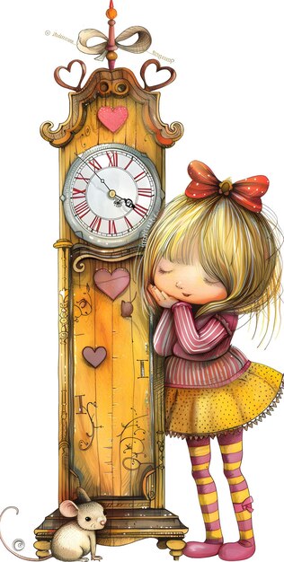 Foto illustrazione di una ragazza mistica in un orologio da parete