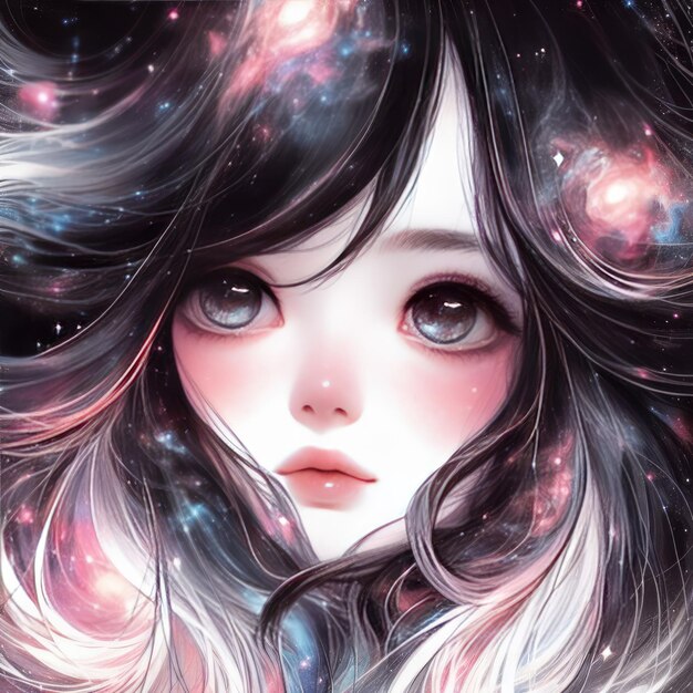 Mystical Girl with Galaxy Infused Silky Hair