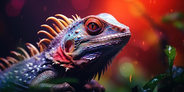 Mystical glowing Lizard or Reptile in a magical nature Isolated on blurred background Stunning animals in nature travel or wildlife