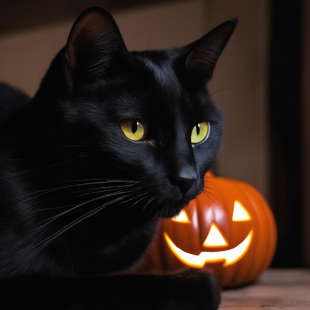 神秘的なハロウィーンの黒猫