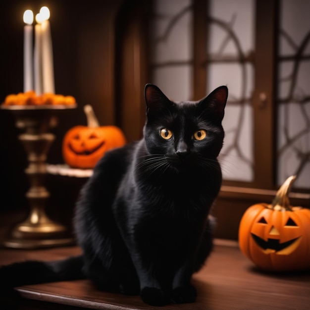 神秘的なハロウィーンの黒猫