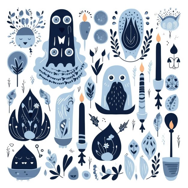 Photo mystical halloween delights flat vector art fusion with scandinavian folk elements