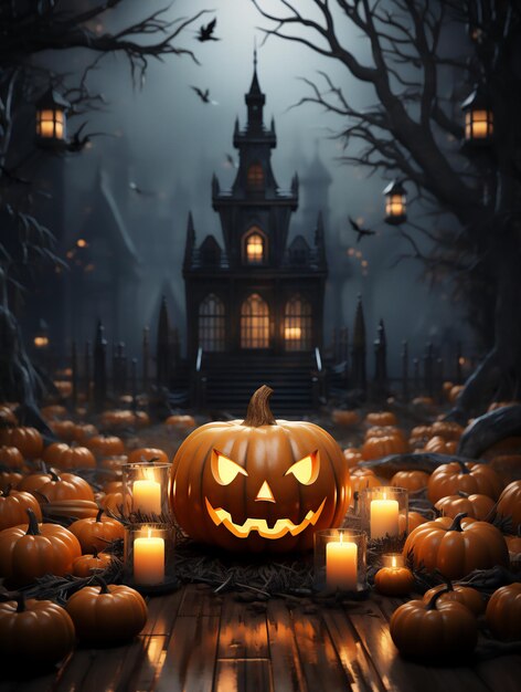 Mystical Halloween Pumpkin Halloween achtergrond gegenereerd door AI