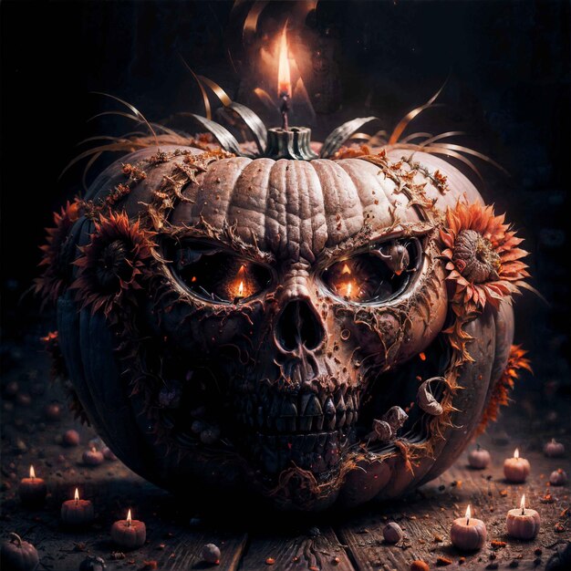 Mystical halloween pumpkin with candles