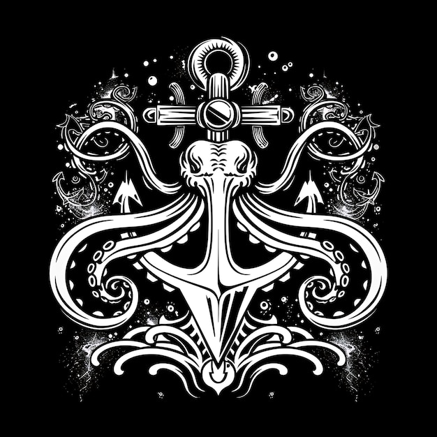 Foto emblema del clan leviathan del kraken mistico con un kraken ten creative logo design tattoo outline