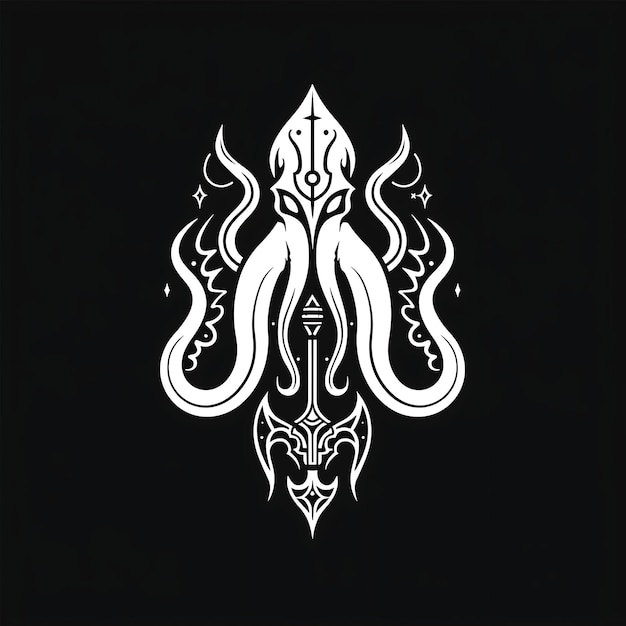 Mystical Kraken Tribe Symbol Logo With Kraken Tentacle and T Creative Logo Design Tattoo Outline