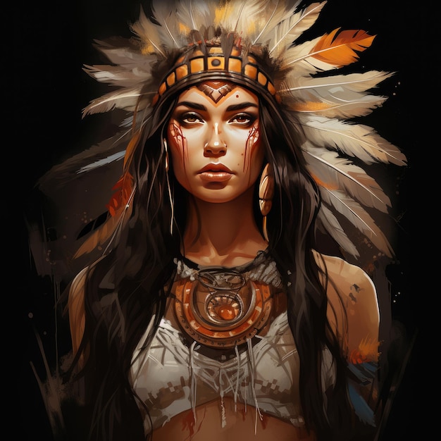 Mystical Majesty Ethereal T-shirt ontwerp met een Native American prinses