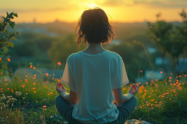 Mystical Meditation ShortHaired Woman in Lotus Pose