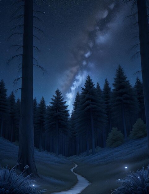 Фото Мистический лунный лес спокойная природа ночной фон