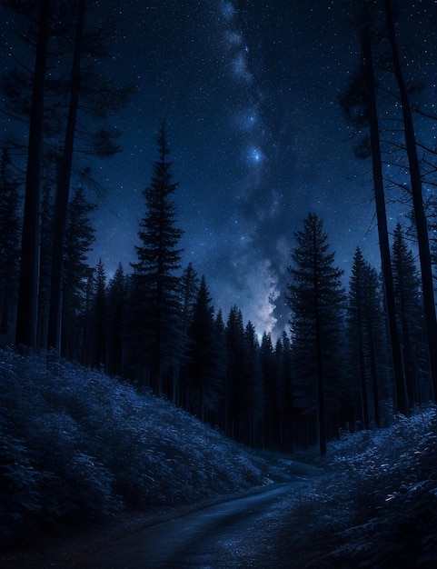 Mystical Moonlit Forest Serene Nature Night Background